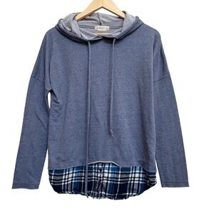 Altar'd State Layered Look Hoodie Flannel Hem Long Sleeve Top, Size‎ Unknown